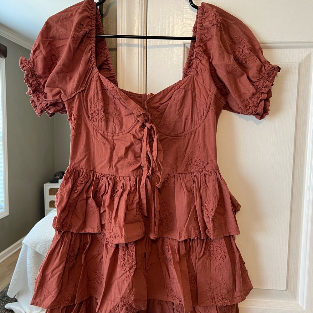 Tiered Ruffled Dress in Warm Terracotta